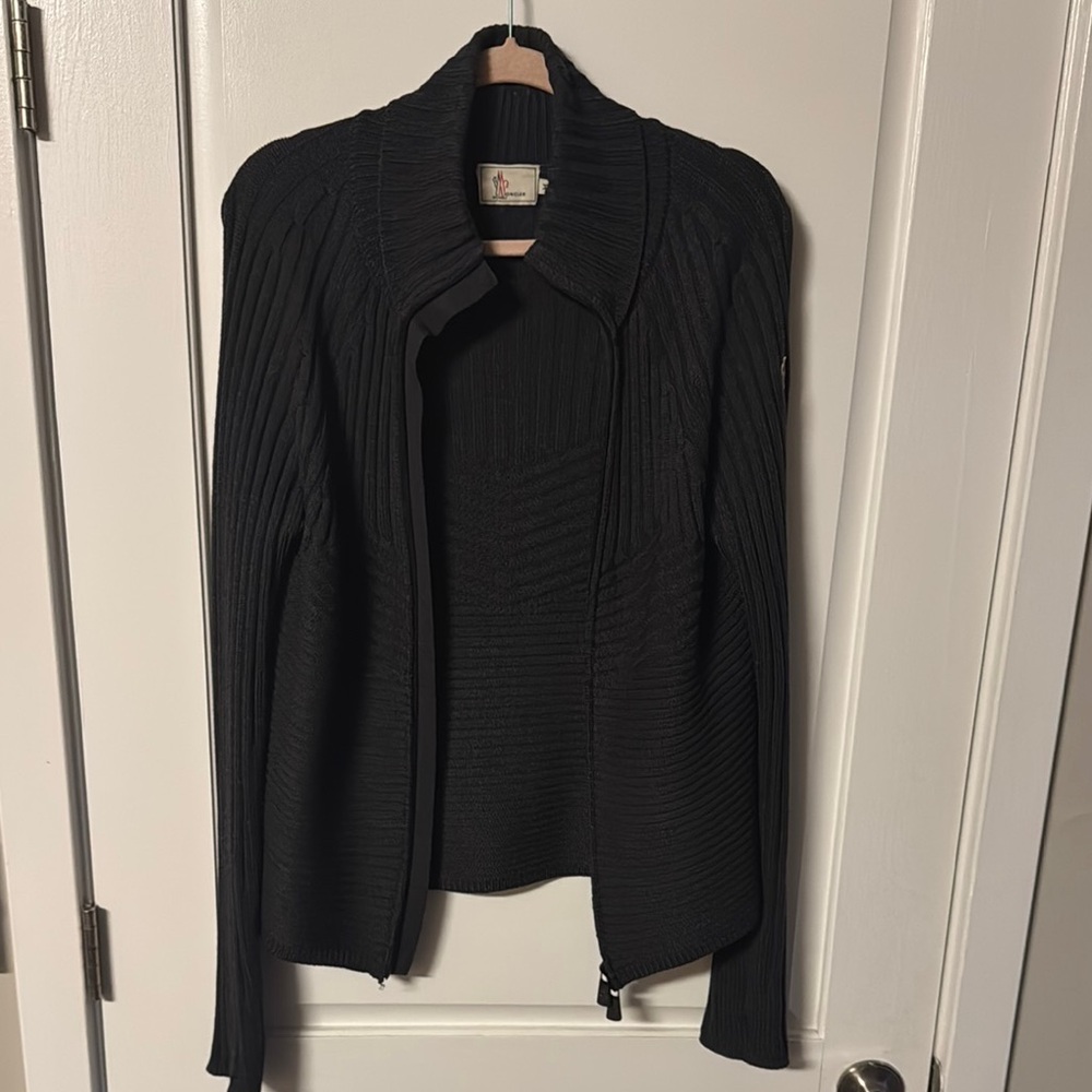 Moncler Black Ribbed Cardigan Zip Up Sweater